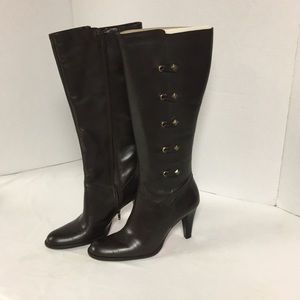 Nina Dark Chocolate Brown Leather Knee-High Heeled Boots - NWOT